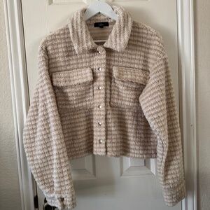 Lulus Cozy Teddy Shacket Jacket Size M Beige Textured Button Front